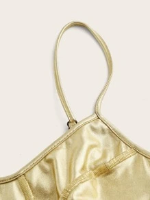 SHEIN ICON Top de tirantes con costura delantera bustier PU - Dorado - Ver 3