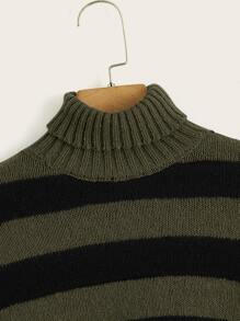 ROMWE Fairycore Striped Pattern Bishop Sleeve Sweater,Long Sleeve Tops - Army Green - View 4