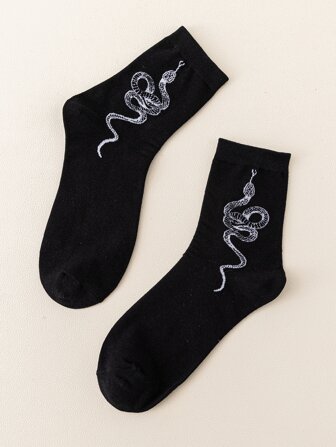 Snake Pattern Crew Socks, Fall Socks
