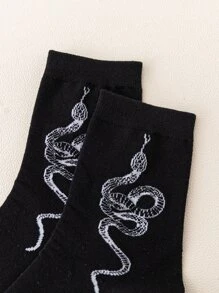 Snake Pattern Crew Socks, Fall Socks - Black - View 2