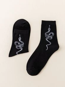 Snake Pattern Crew Socks, Fall Socks - Black - View 4