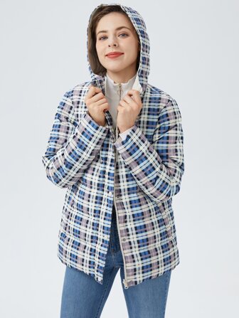 Plaid Print Hooded Reversible Down Coat