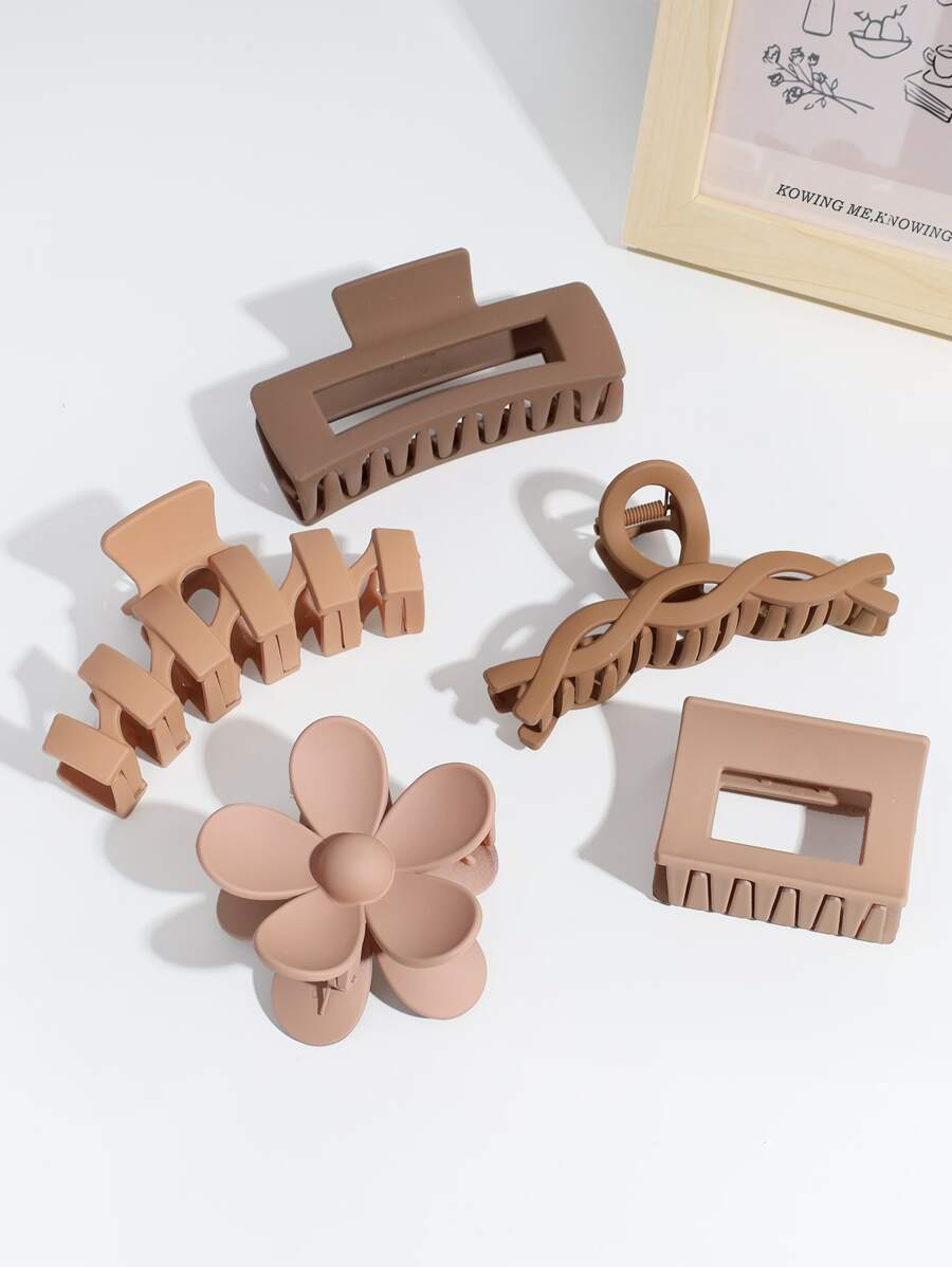 5入組時尚幾何和花朵設計髮爪 - 彩色 - 查看 1