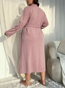 Bata con cinturón cruzado con doble bolsillo - Rosa vieja - Ver 2