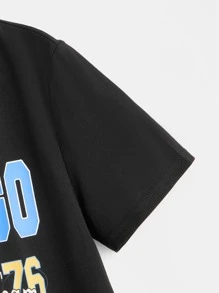 SHEIN Boys Basketball & Letter Graphic Tee - Black - View 3