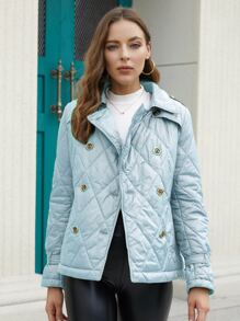 ZIAI Double Breasted Quilted Coat - Baby Blue - View 1