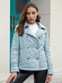 ZIAI Double Breasted Quilted Coat - Baby Blue - View 3