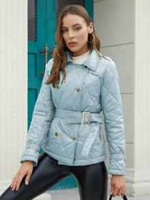 ZIAI Double Breasted Quilted Coat - Baby Blue - View 4