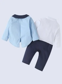 男嬰前蝴蝶結襯衫和褲子和青果領外套 - 彩色 - 查看 2