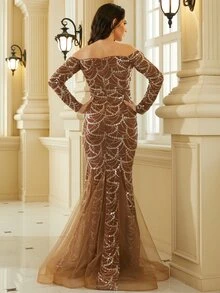 Missord Off Shoulder Mermaid Hem Sequin Prom Dress