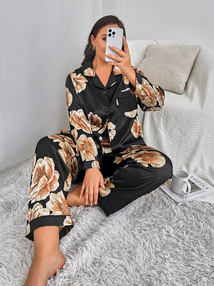 Conjunto de pijama con estampado floral de satén