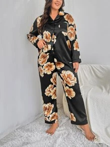 Conjunto de pijama con estampado floral de satén