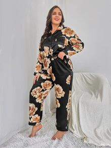 Conjunto de pijama con estampado floral de satén