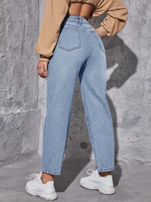 SHEIN EZwear High Waist Straight Leg Jeans - Light Wash - View 2