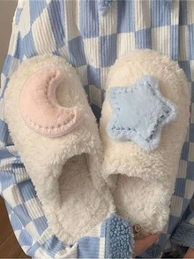 Moon & Star Decor Fluffy Novelty Slippers - Beige - View 2