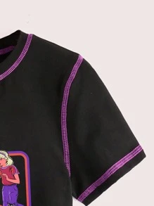 Stevenrhodes Stitching Trim Cartoon Graphic Tee - Black - View 3