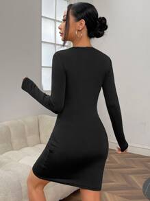 SHEIN EZwear Square Neck Bolero Detail Bodycon Dress - Black - View 2