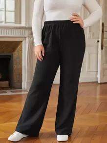 SHEIN Frenchy Plus High Waist Wide Leg Trousers - Black - View 1