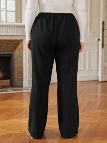 SHEIN Frenchy Plus High Waist Wide Leg Trousers - Black - View 2