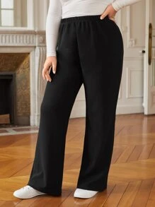 SHEIN Frenchy Plus High Waist Wide Leg Trousers - Black - View 3