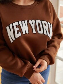 SHEIN Frenchy Plus Letter Graphic Drop Shoulder Sweatshirt - Coffee Brown - View 6