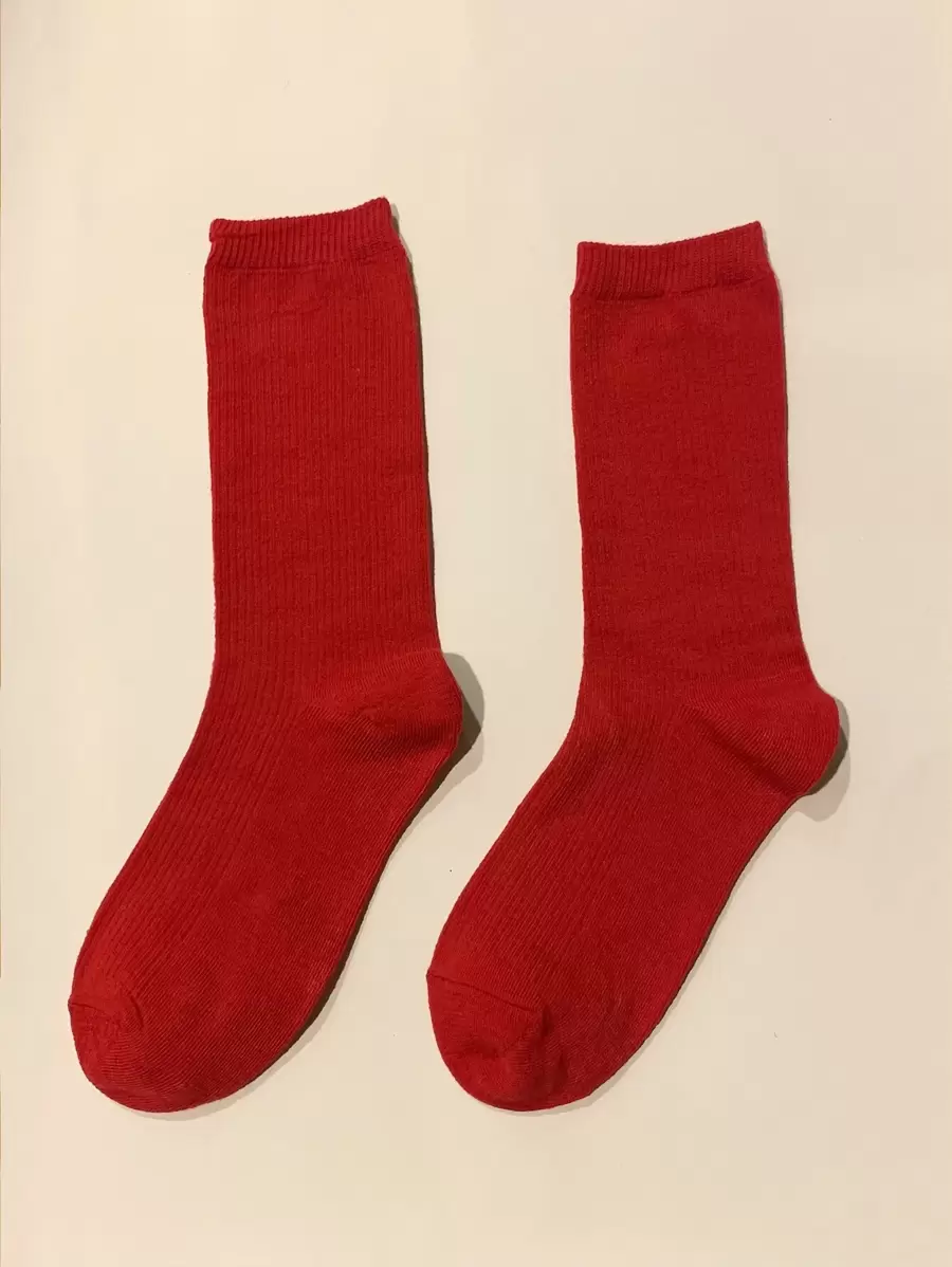 Solid Crew Socks, Fall Socks, Christmas - Red - View 1