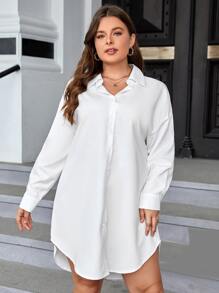 SHEIN Essnce 大碼落肩袖弧形下擺襯衫連衣裙不附腰帶 - 白色 - 查看 5