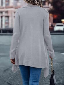 SHEIN LUNE Cable Knit Asymmetrical Hem Cardigan - Light Grey - View 2