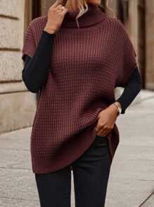 SHEIN LUNE 1pc Turtleneck Batwing Sleeve Sweater Vest - Burgundy - View 1