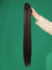 Natural Long Straight Ponytail Synthetic Hair Extension - Brown - View 4