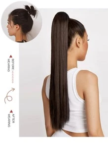 Natural Long Straight Ponytail Synthetic Hair Extension - Brown - View 3