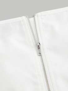 SHEIN MOD Floral Appliques Ruched Bust Asymmetrical Hem Crop Top - White - View 7