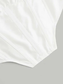 SHEIN MOD Floral Appliques Ruched Bust Asymmetrical Hem Crop Top - White - View 6