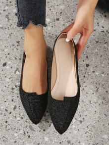 金屬亮絲尖頭芭蕾舞鞋 - 黑色 - 查看 1