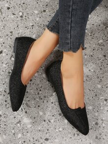 金屬亮絲尖頭芭蕾舞鞋 - 黑色 - 查看 4