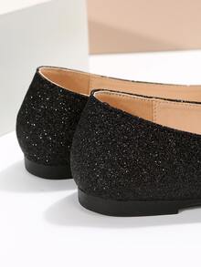 金屬亮絲尖頭芭蕾舞鞋 - 黑色 - 查看 7