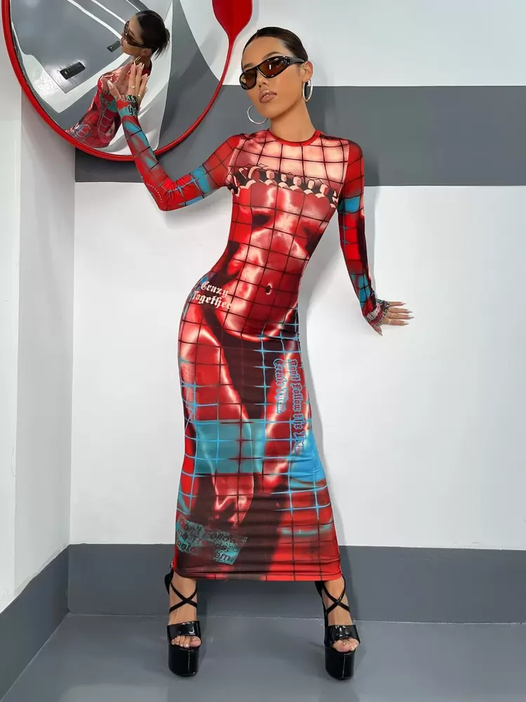 SHEIN ICON Body Heat Map Print Bodycon Dress
