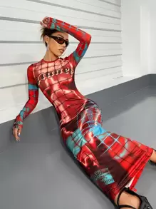 SHEIN ICON 身體地圖圖案緊身洋裝 - 彩色 - 查看 6