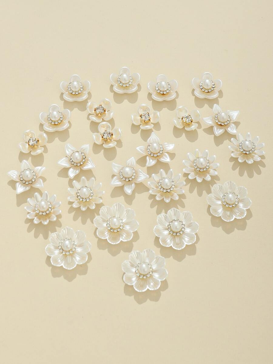 25 chiếc phụ kiện tóc đính đá và ngọc trai giả DIY dễ thương cho ngày lễ tình nhân - trắng - Xem 1