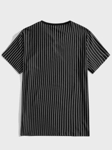 Manfinity VCAY 男士條紋圖案字母貼布T恤 - 黑色 - 查看 2
