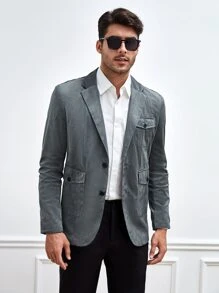 Manfinity Men Flap Pocket Single Breasted Corduroy Blazer - Grey - View 1