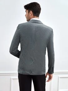 Manfinity Men Flap Pocket Single Breasted Corduroy Blazer - Grey - View 2