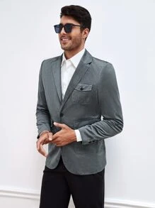 Manfinity Men Flap Pocket Single Breasted Corduroy Blazer - Grey - View 3