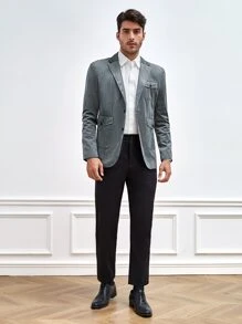 Manfinity Men Flap Pocket Single Breasted Corduroy Blazer - Grey - View 4