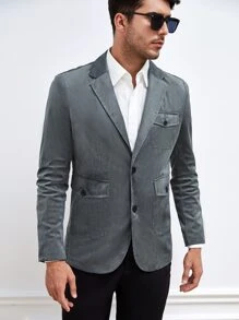 Manfinity Men Flap Pocket Single Breasted Corduroy Blazer - Grey - View 6