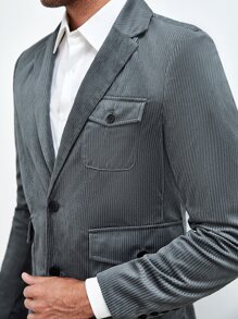 Manfinity Men Flap Pocket Single Breasted Corduroy Blazer - Grey - View 7