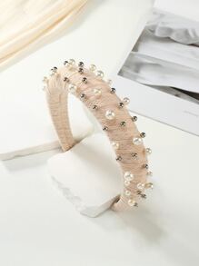 Rhinestone & Faux Pearl Decor Headband - Beige - View 2
