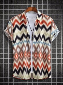 Manfinity Men Chevron Print Shirt Without Tee - Multicolor - View 1