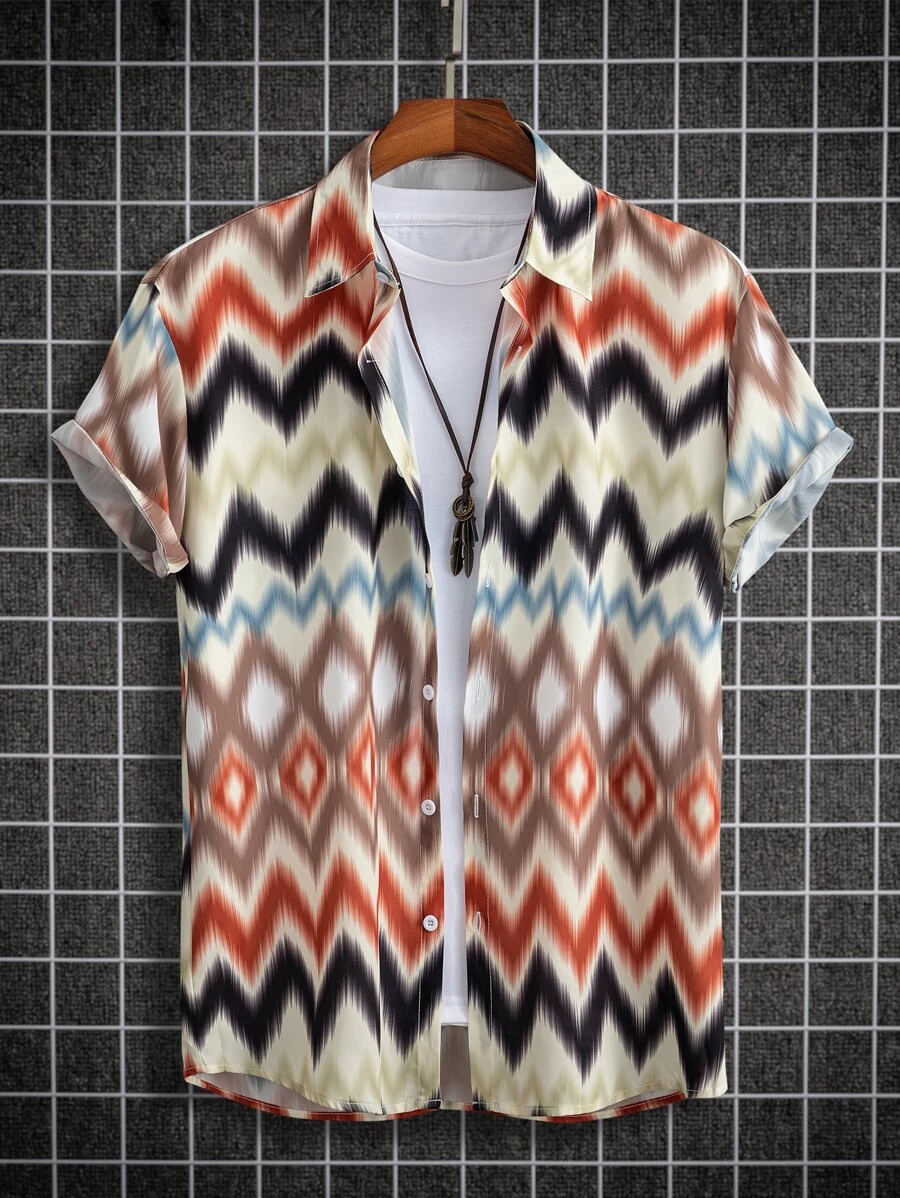Manfinity Men Chevron Print Shirt Without Tee - Multicolor - View 1