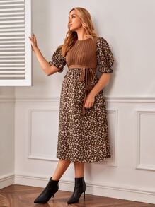 SHEIN Váy Bà bầu Xù Gân đan Thắt lưng Họa tiết hoa Thanh lịch - Nhiều màu - Xem 6